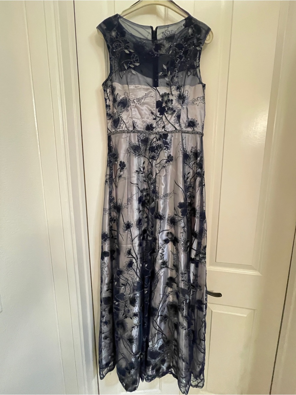 Sleeveless Navy and Silver Floral Maxi Dress
